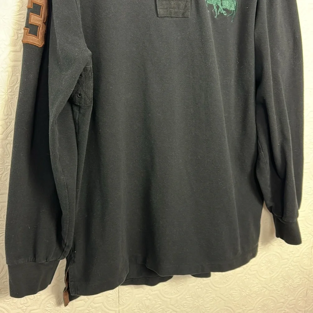 Polo Ralph Lauren Triple Pony Collared Ling‎ Sleeve Shirt Black Green